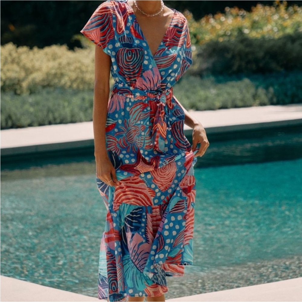 FARM Rio V-Neck Ocean Life Wrap Dress